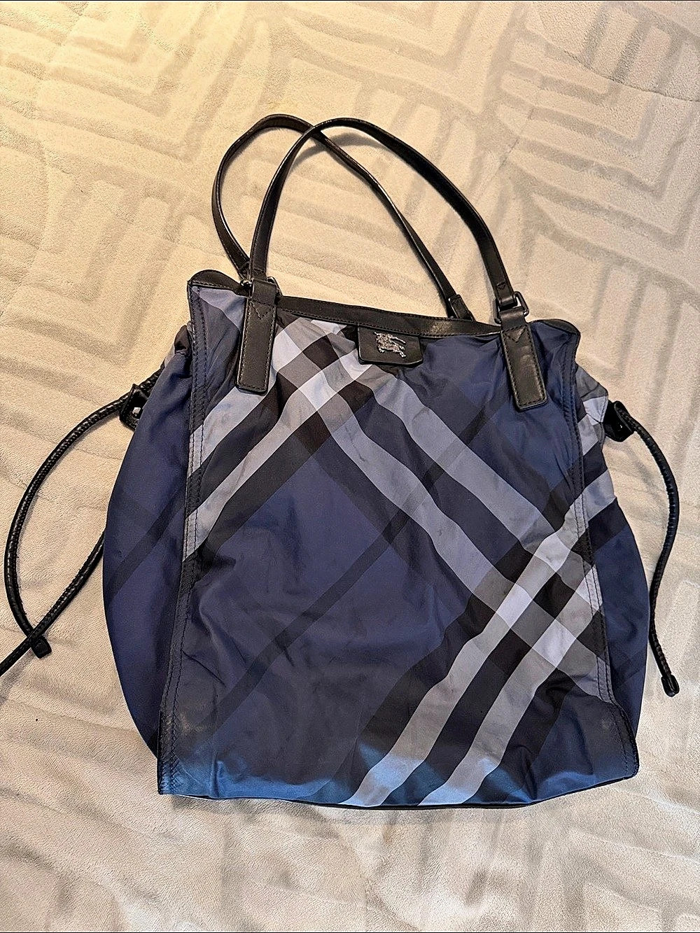 Burberry navy & black Supernova Check Nylon Tote Bag